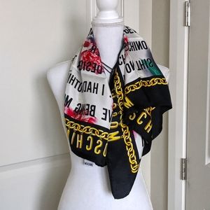 Moschino Floral Silk Scarf Couture Graphic Print Large Square Scarf